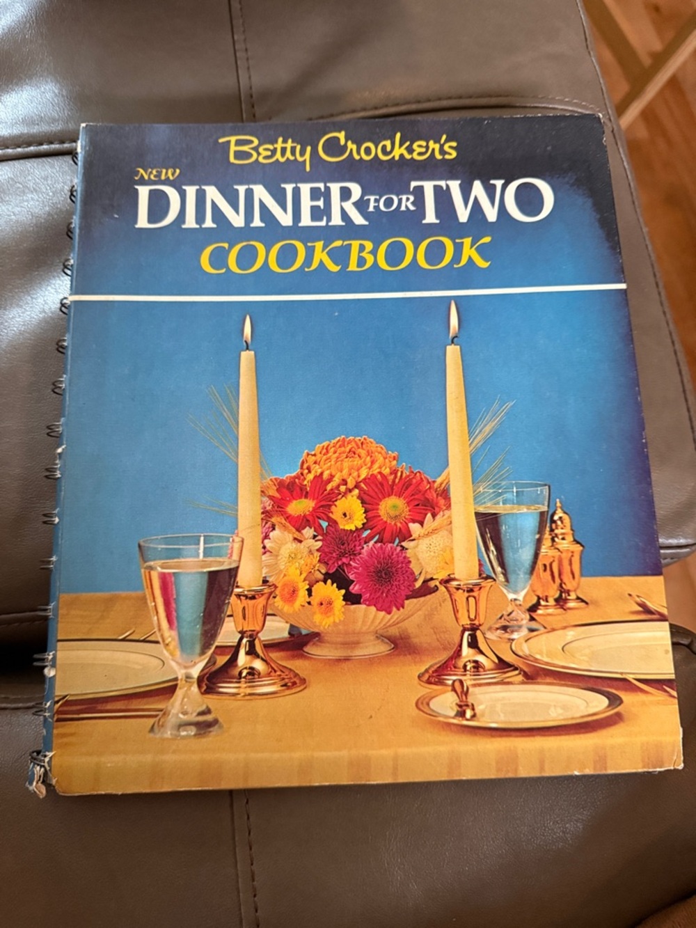 Betty Crocker Blue Cover Dinner for Two Cookbook with Yellow and Gold Accents